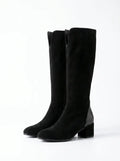 Botas Altas Mujer Gamuza Negra con Contraste de Texturas