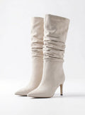 Botas Mujer Gamuza Blanca con Tacón Bloque