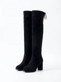 Botas Largas Mujer Gamuza Negra con Tacón de Bloque 8 cm