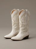 Botas Vaqueras Cuero Beige Punta Fina