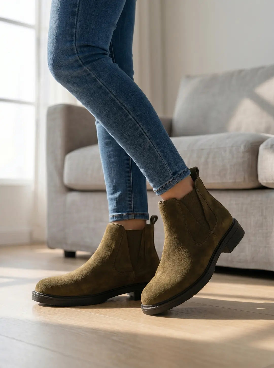 Botines Mujer Chelsea Gamuza Sintética Caqui - Vitrine 5 | Tierra Ruda