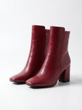 Botines Mujer Punta Cuadrada Burdeos