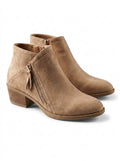 Botines Mujer Gamuza Sintética Beige con Tacón Bloque