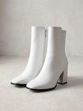 Botines Mujer Punta Cuadrada Blanco Invierno