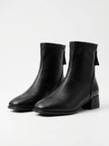 Botines Mujer Punta Cuadrada Negros Cuero PU
