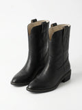 Botines Vaqueras Minimalistas Mujer Negro Cuero Punta Fina